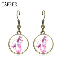 tafree pink mermaid elves drop earrings for women girls party wedding birthday gift antique bronze plated dangle earring jewelry