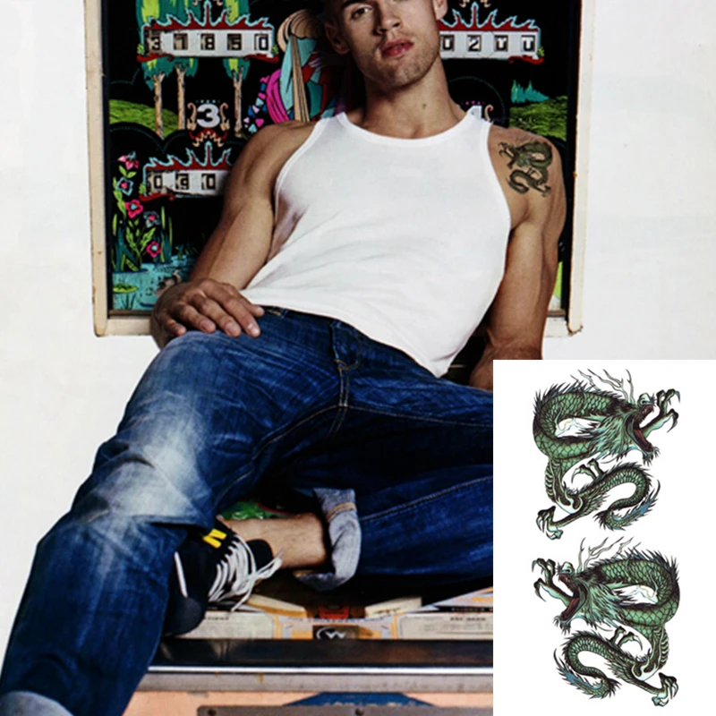 Синий китайский дракон временные татуировки тело искусство рука флэш наклейки