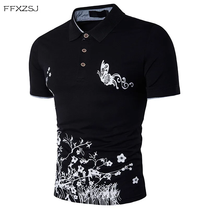 

FFXZSJ 2018 New Fashion Trend Style Flower Print Polo Shirt Men Lapel Short-sleeved Polo Homme de Marque Haute Qualite