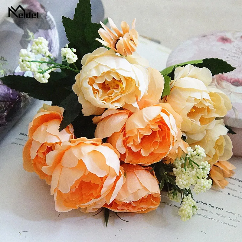 Meldel свадебный букет, Искусственный Пион, 7 головок, розовый, для подружек невесты, свадебный букет, сделай сам, для дома, вечерние, декор для магазина