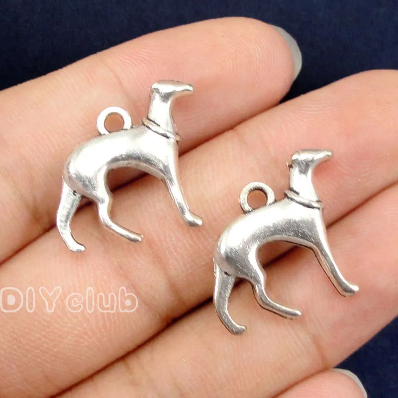 20pcs-Dog подвески Whippet или Greyhound Шарм кулон античное серебро/бронза тон 2 сторонний