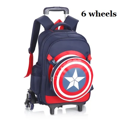 6 wheels 3D Капитан Америка аниме подъем по ступенькам чемодан Мультфильм школьная сумка студентов чемодан на колесиках детский дорожный рюкзак сумка на плечо - Цвет: 6 wheels
