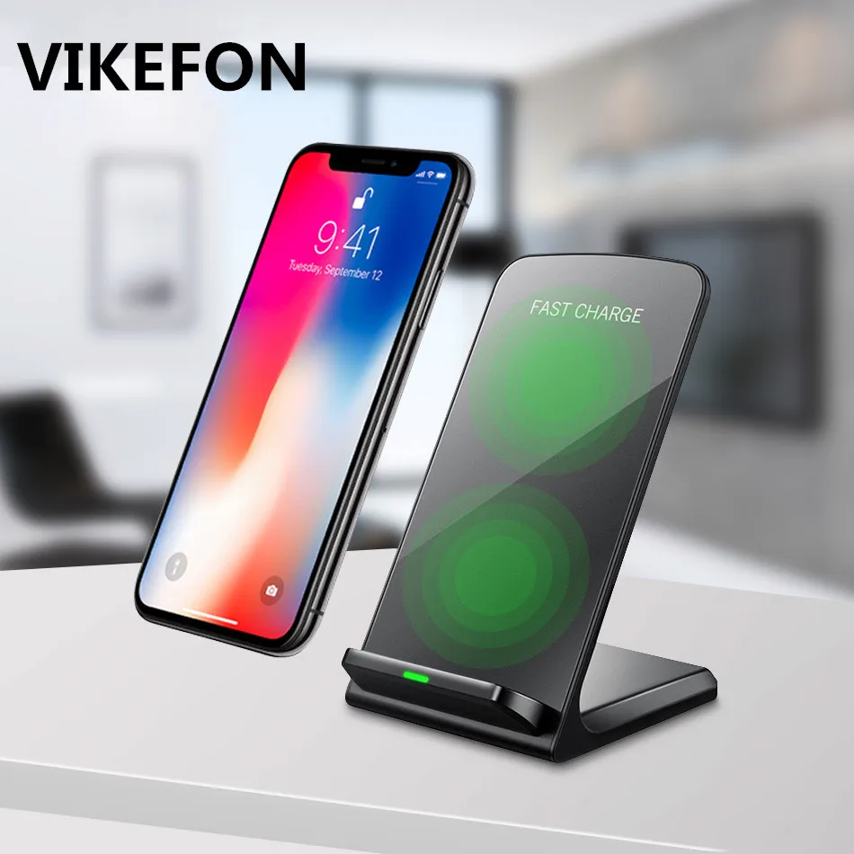 VIKEFON двойная катушка 10 Вт Qi Беспроводное зарядное устройство для iPhone X/XS Max XR 8 Plus быстрая Беспроводная зарядная док-станция для samsung S9 S10+ Note 9 8
