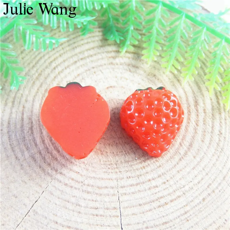 Julie Wang 20 шт. полимерные красные с плоской спинкой клубника камея кабошоны Шарм для