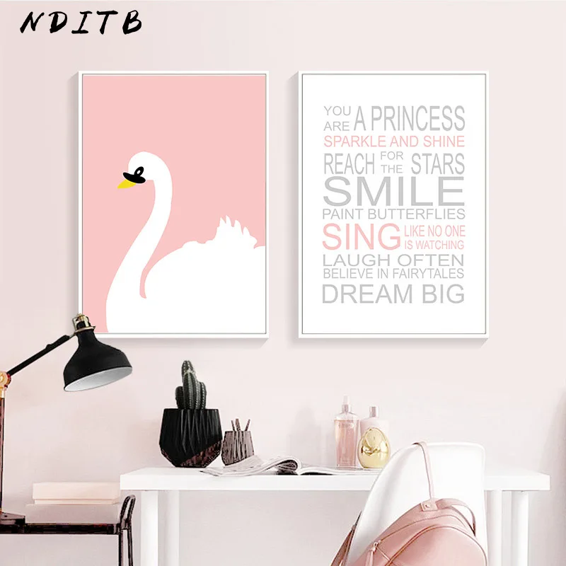 NDITB Детский Настенный холст живопись лебедь мультфильм постеры печать