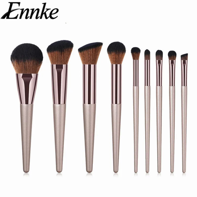 

9 шт./компл. Профессиональные кисти для макияжа с коричневой ручкой, набор кистей для макияжа, основа, подводка для глаз, инструменты для губ