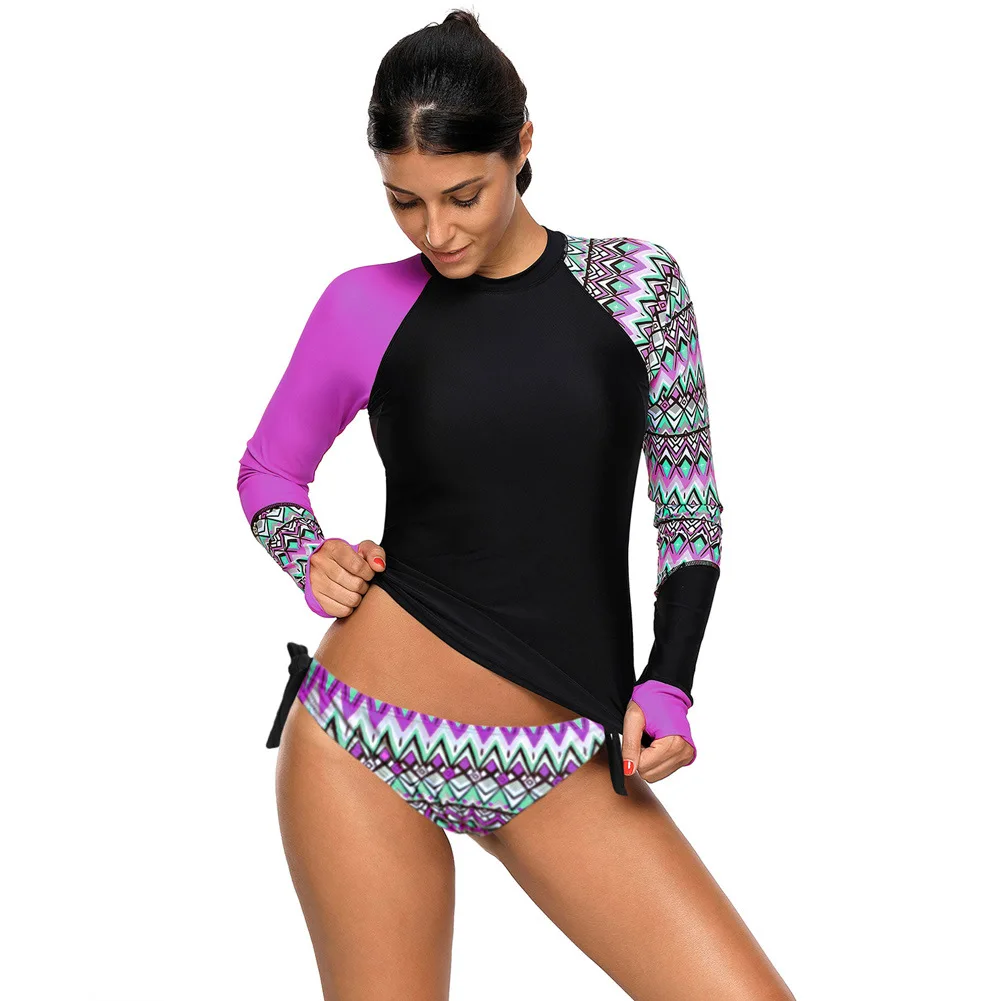 

Swimsuit Two Pieces Women Long Sleeve Rashguard Sun Protection Surfing Top Bottom Wetsuit DivingSuit Windsurf Beachwear Big Size