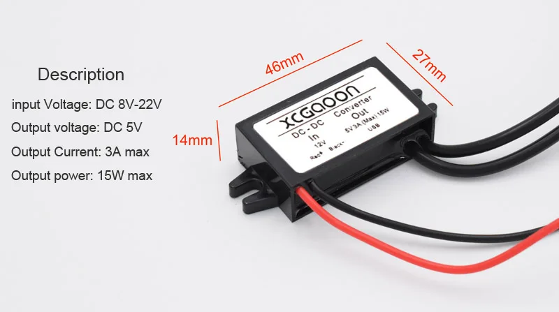 XCGaoon двойной 2 USB DC-DC автомобильный преобразователь модуль кабель с монтажным отверстием вход DC 12 В к USB выход 5 в 3A 15 Вт адаптер питания