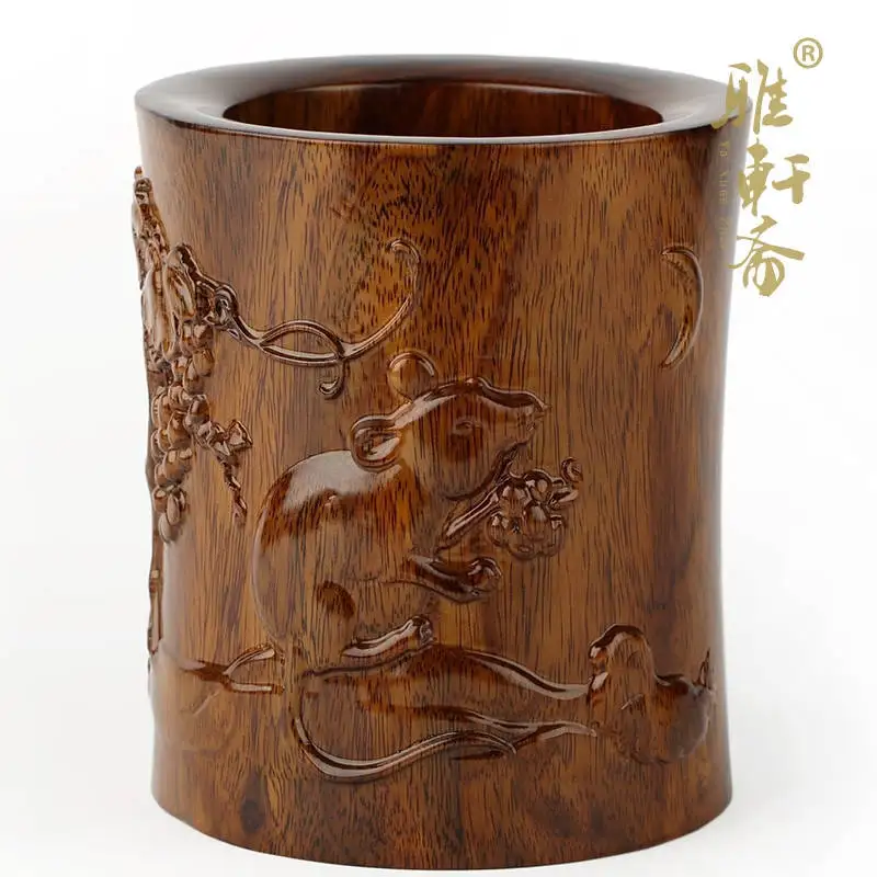 

Mahogany full set crafts sculpture zodiac mouse wooden pen decoration