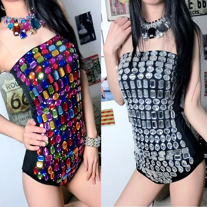 Сексуальный танцевальный костюм со стразами для девочек DS женская певица одежда