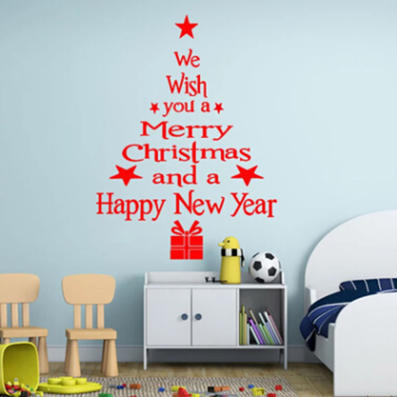 Рождественские Елочные водонепроницаемые ПВХ наклейки на стену съемные DIY