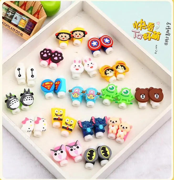 50 шт. usb кабель с рисунком защита для наушников цветной чехол сматывания данных