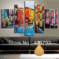 buy at disscount price modern abstract 5pcslot large oil painting city on the water no framed decorative wall pictures