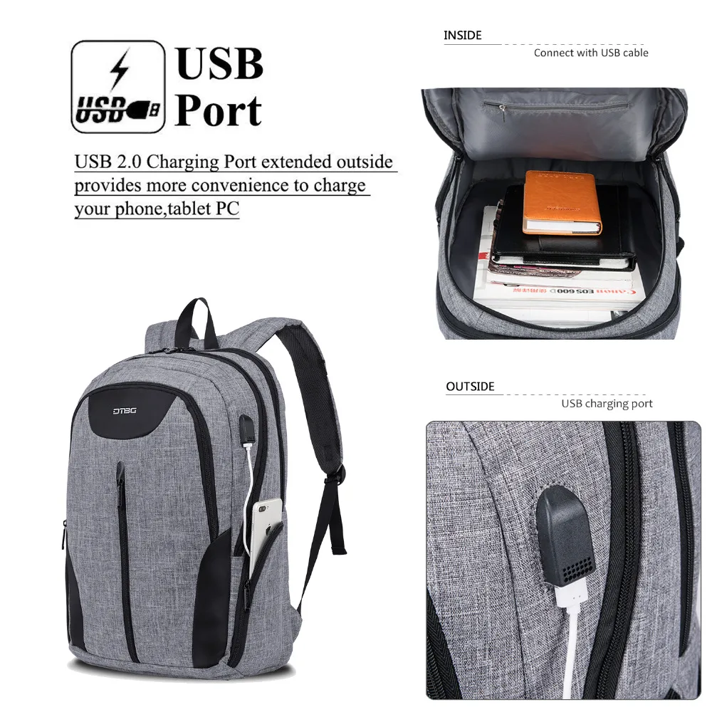 DTBG 17 дюймов для мужчин и женщин рюкзак ноутбука повседневный с usb зарядным портом