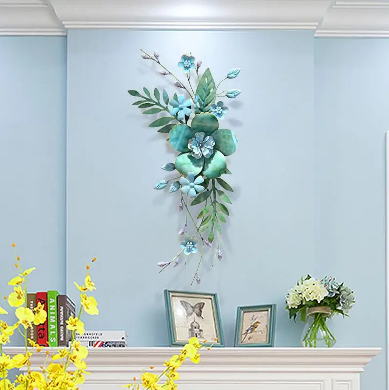 Modern Wrought Iron 3D Simulation Flowers Plant Wall Mural Crafts Decoration Home Livingroom Porch Hanging Ornaments Decor Дом и сад