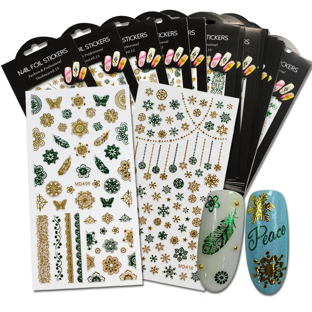 Сладкий тренд 1 лист золотисто зеленые наклейки для дизайна ногтей дизайн на
