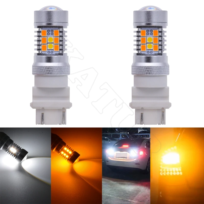 

2pcs 1157/BAY15D 3157 7443 Led Bulbs Brake Turn Signal Light Extremely Bright Amber/White Dual Color Switchback Led With Lens