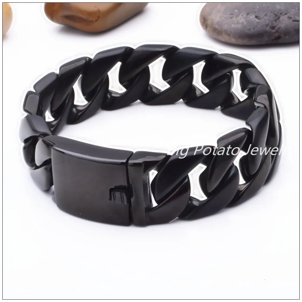 

8.66"*24mm 134g Huge Heavy 316L Stainless Steel Classic Black Curb Cuban Chain Men's Bracelet Bangle Fashion Jewelry Top Quality