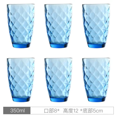 Blue 350ml A 6 шт первичный цвет рельефная стеклянная чашка для питья Европейская утолщенная чашка цвет ed чашка для сока - Цвет: Blue 350ml A