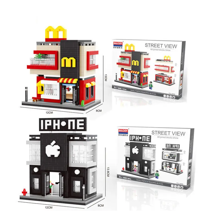 balody Store Model Mini McDonalds Street View Apple shop diamond building block toys for children gifts #16095-16097 | Игрушки и хобби
