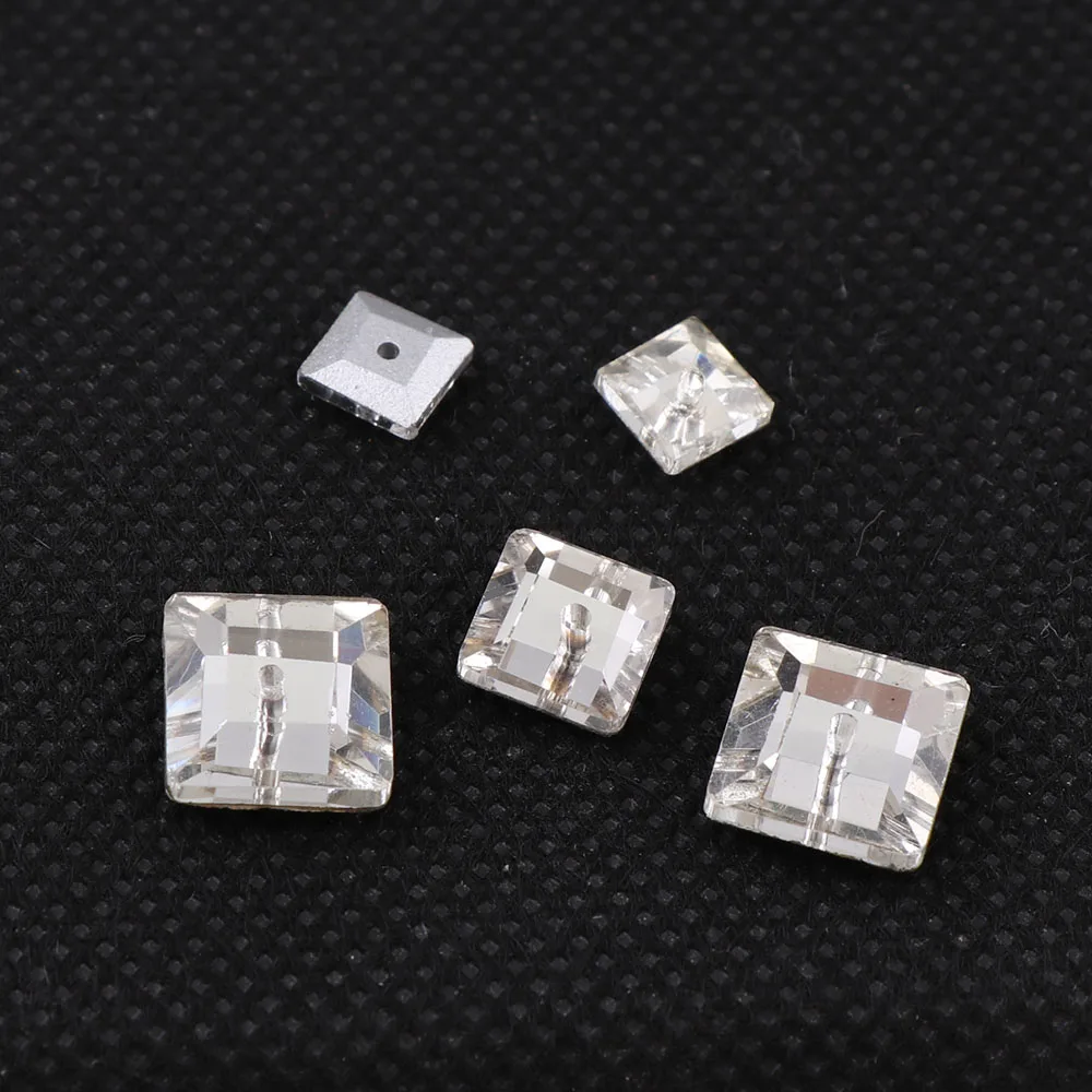 50Pcs Square Flatback Sew On Stone Crystal Clear With Middle One Hole 6 8 10mm Sewing Glass DIY Wedding Dress | Дом и сад