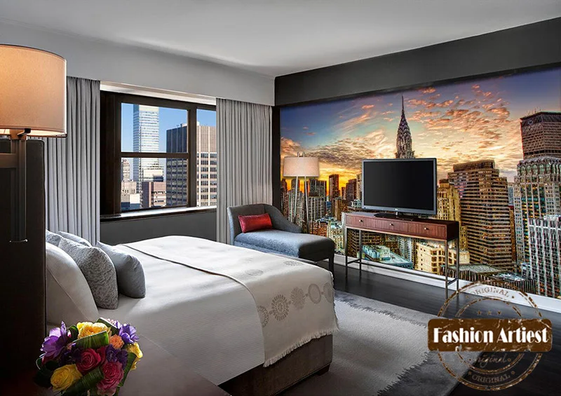 Настенные 3D обои на заказ современный пейзаж Нью Йорка рассвет восход солнца ТВ