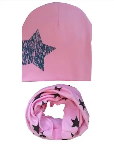 pink big star A Новая весенняя шапка для девочек, осенне-зимняя мягкая детская шапка, вязанная шапка для мальчика, Милый хлопковый Детский шарф с кольцом и воротником, детская шапка, набор шарфов - Цвет: pink big star A