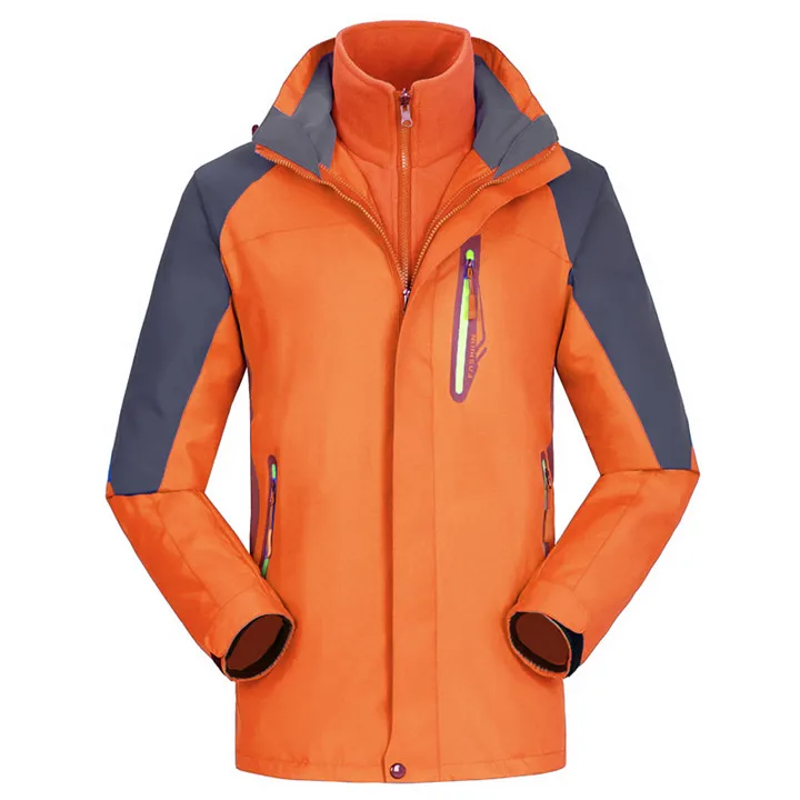 Mens Orange 3 в 1 ветрозащитная водонепроницаемая одежда для альпинизма Зимний толстый теплый комплект из двух предметов мужские и женские пальто походные куртки - Цвет: Mens Orange