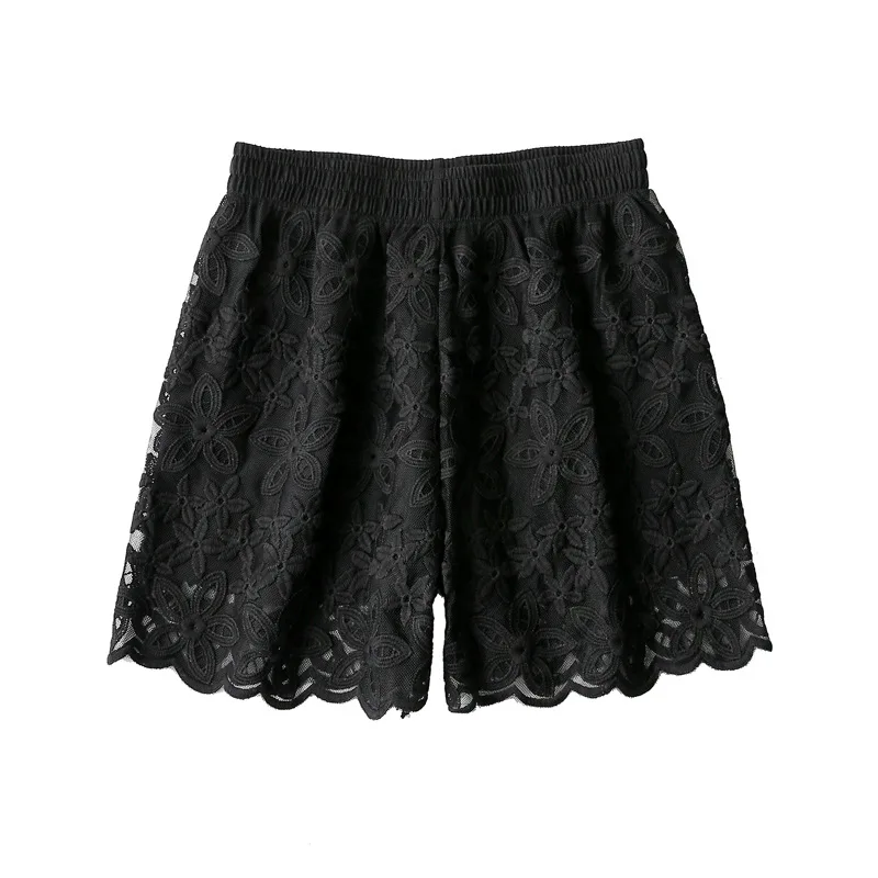 Женские кружевные шорты с дырками летние свободные двухслойные можно носить под