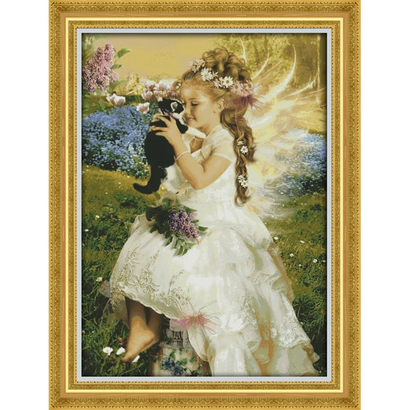 

The girl holding the cat Needlework,DIY Cross stitch,Sets For Embroidery kits,Counted Cross-Stitching,Wall Home Decor angel