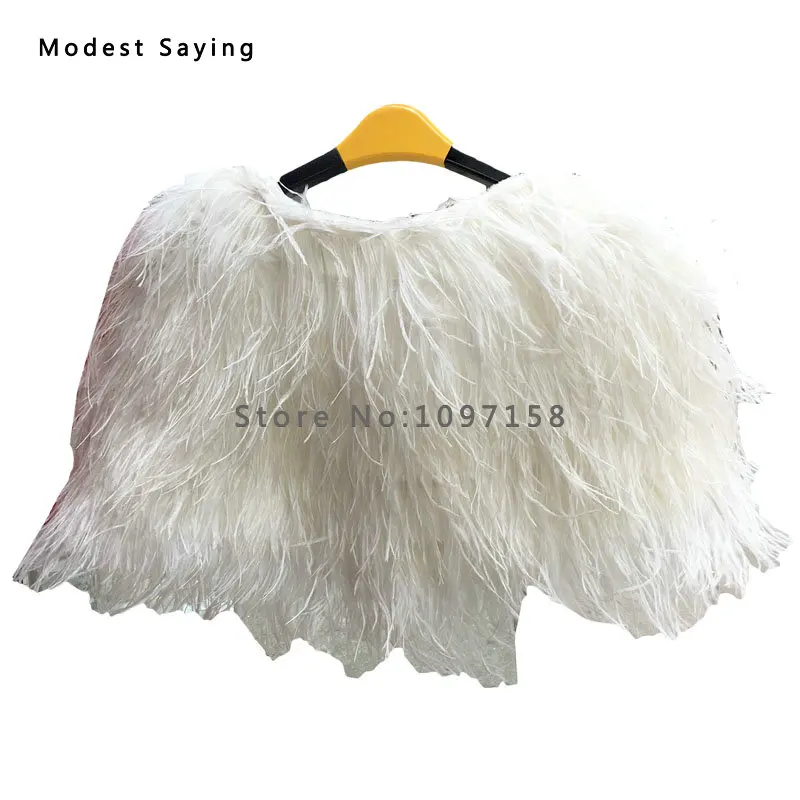 Элегантные зимние меховые Свадебные пальто цвета слоновой кости с страусиными