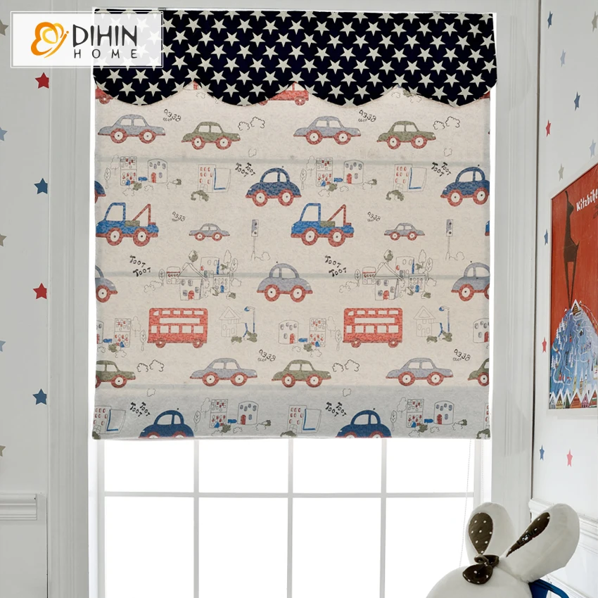 

Free Shipping Cartoon Cars Lovely Curtains For Boy Room Roman Blinds Customized Size Roller Blind