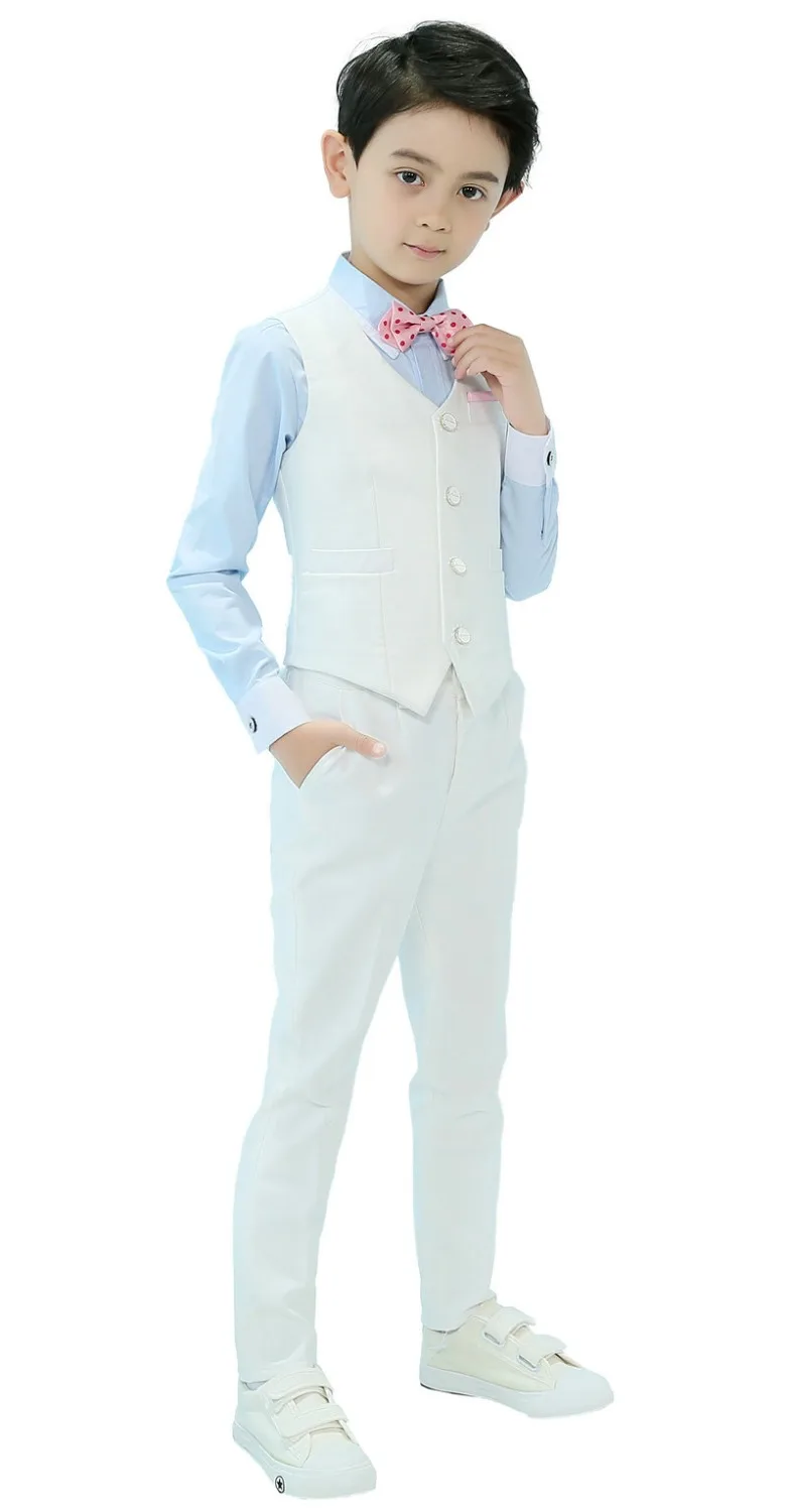 4 шт. для мальчиков белая полоса костюмы жилет комплект Slim Fit подносителя колец