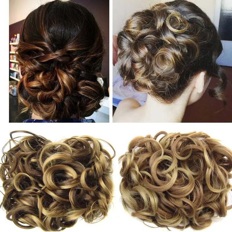 

jeedou Curly Hair Chignon Clip on Hair Updos Synthetic Gray Mix Color Hair Messy Bun Pad Women's Retro Cheongsam Hairpieces