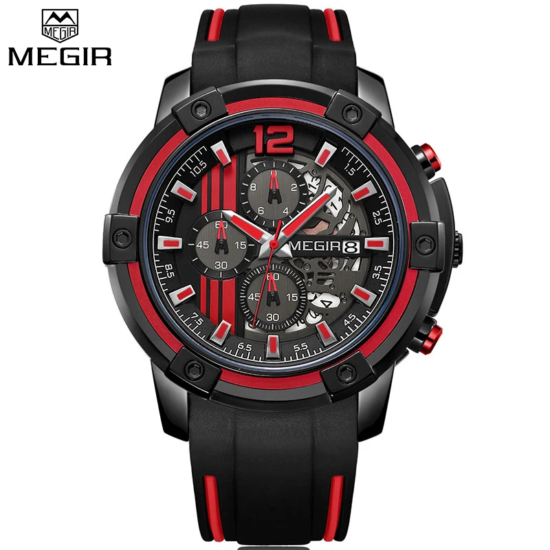 Часы MEGIR Мужские кварцевые с большим циферблатом спортивные деловые в стиле