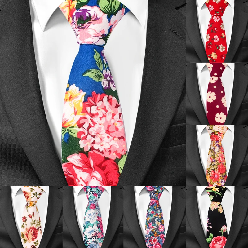

Vintage Floral Cotton Ties for Men Skinny Wedding Men Tie Slim Gravatas Business Neck tie Fashion Casual Printed Tie Necktie