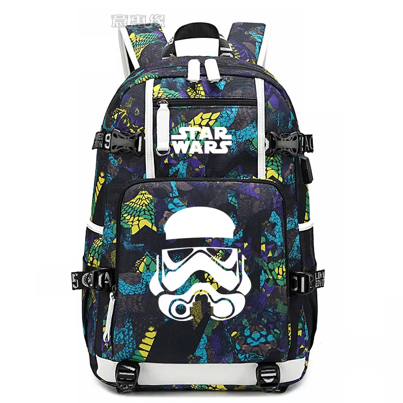 Слоновая кость Рюкзак с изображениями из новых «Звездных войн» сумка для ноутбука мужские дорожные сумки USB Кот teather Оксфорд рюкзак школьный ранец - Цвет: Слоновая кость