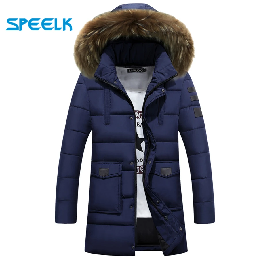 Winter Jackets Parka Men Windbreaker Large Fur Collar Coat Mens Mid-long Thickening Jacket Male Autumn Winter Warm Outwear