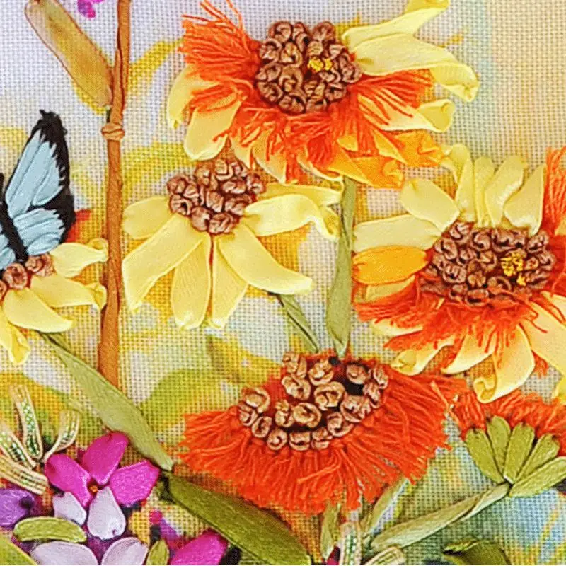 Рукоделие Набор для вышивки крестиком из ленты сделай сам летняя мечта 2 бабочки