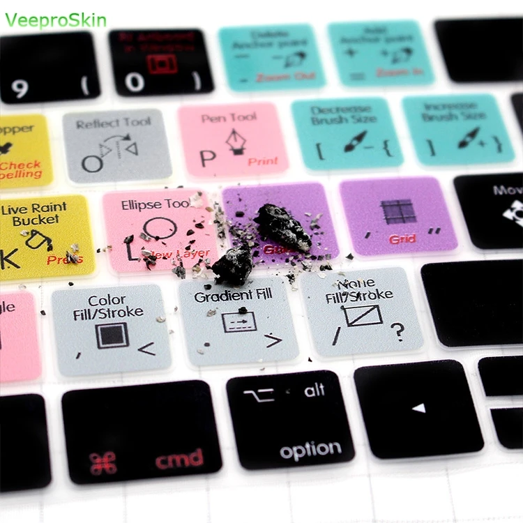 Adobe Illustrator Ai Function Shortcut Hotkey Silicone Keyboard Cover Keypad Skin For Macbook Pro 13&quot15Touch Bar A1706/A1707 |