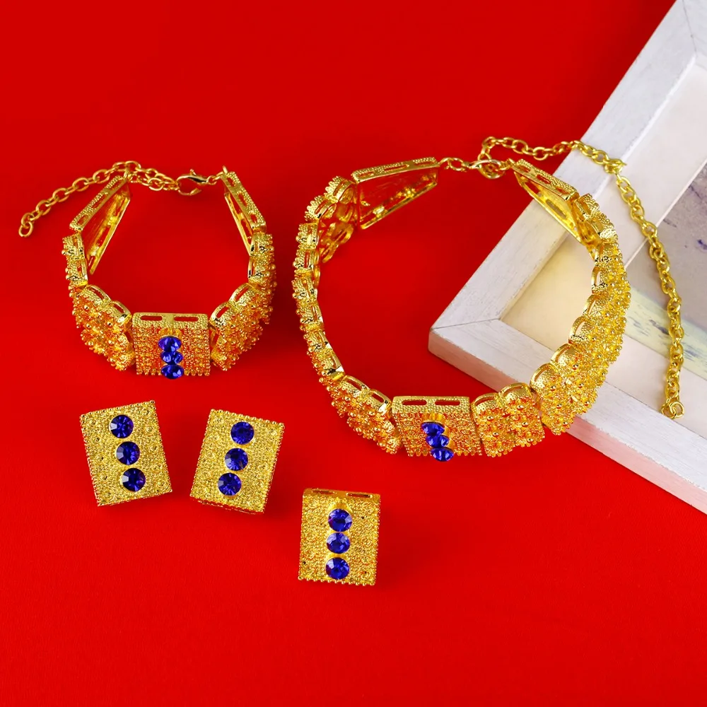 Золотые комплекты ювелирных украшений большого размера ожерелье серьги кольцо