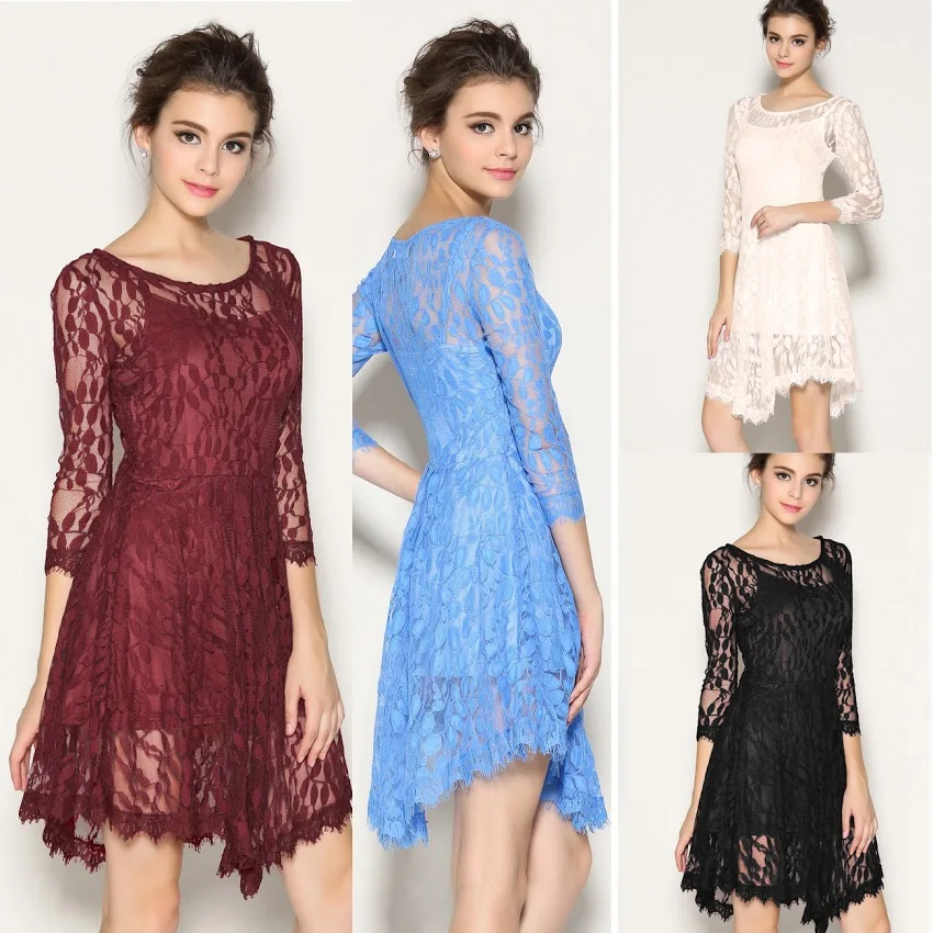 Сексуальное Кружевное женское коктейльное платье с рукавом 3/4 асимметричный