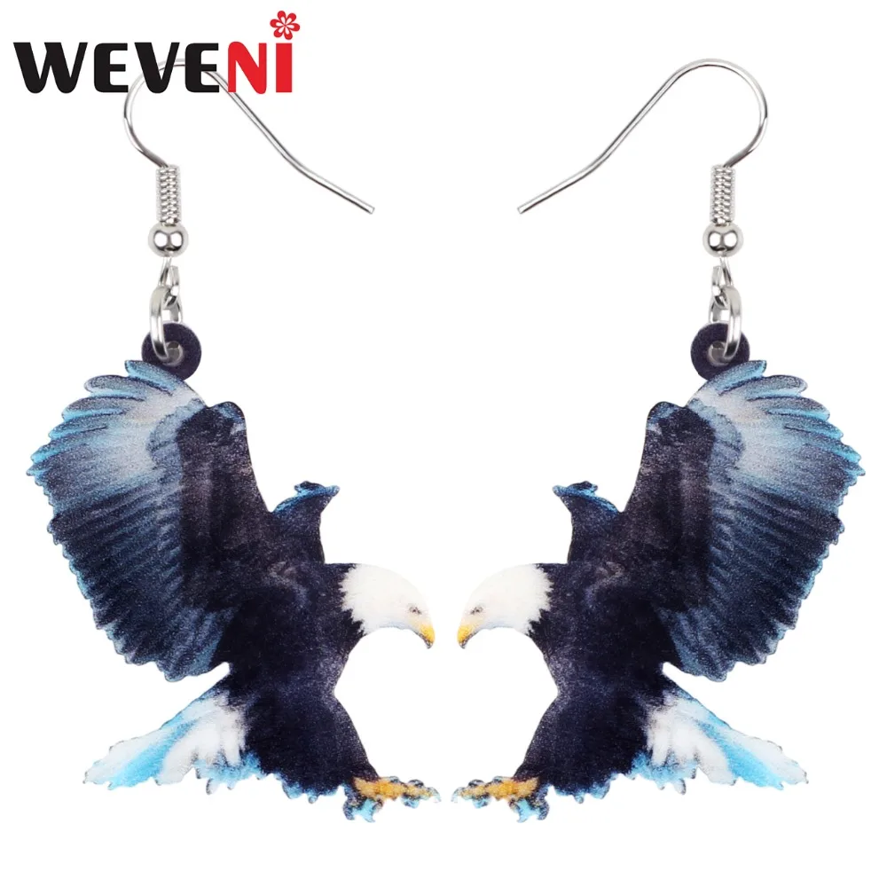 WEVENI Acrylic Flying Bald Eagle Bird Earrings Big Long Dangle Drop Unique North America Animal Jewelry For Women Girls Kid Gift