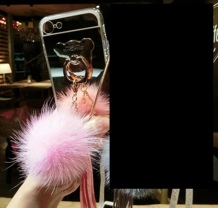 Silver Pink Зеркальный чехол для телефона iphone XS MAX XR X 7 8 Plus 6 6 S Plus 5 5S SE скатерть с кисточками и меховыми шариками зеркальный медведь кольцо Пряжка мягкая - Цвет: Silver Pink