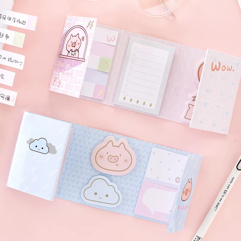Hello Piggy Wow 6 Folding Memo Pad N Times Sticky Notes Notepad Bookmark Gift Stationery | Канцтовары для офиса и дома