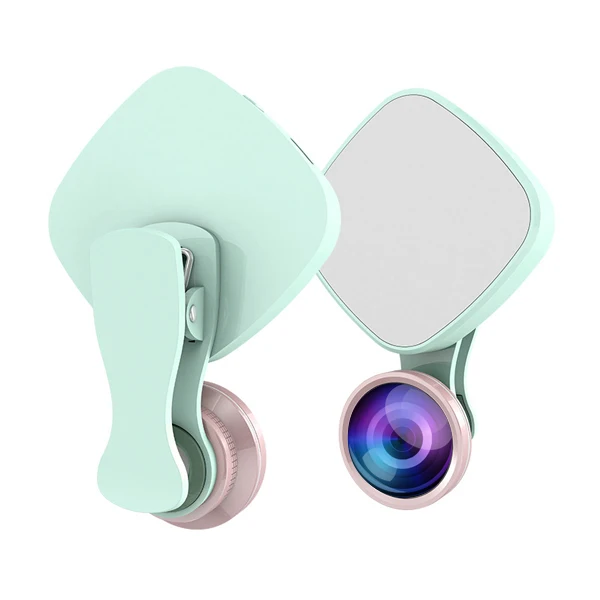 green with lens Aokin селфи кольцевой светильник с HD 3 в 1 Рыбий глаз широкоугольный Макро объектив Вспышка светодиодная камера телефон фотография для iPhone samsung объектив - Цвет: green with lens