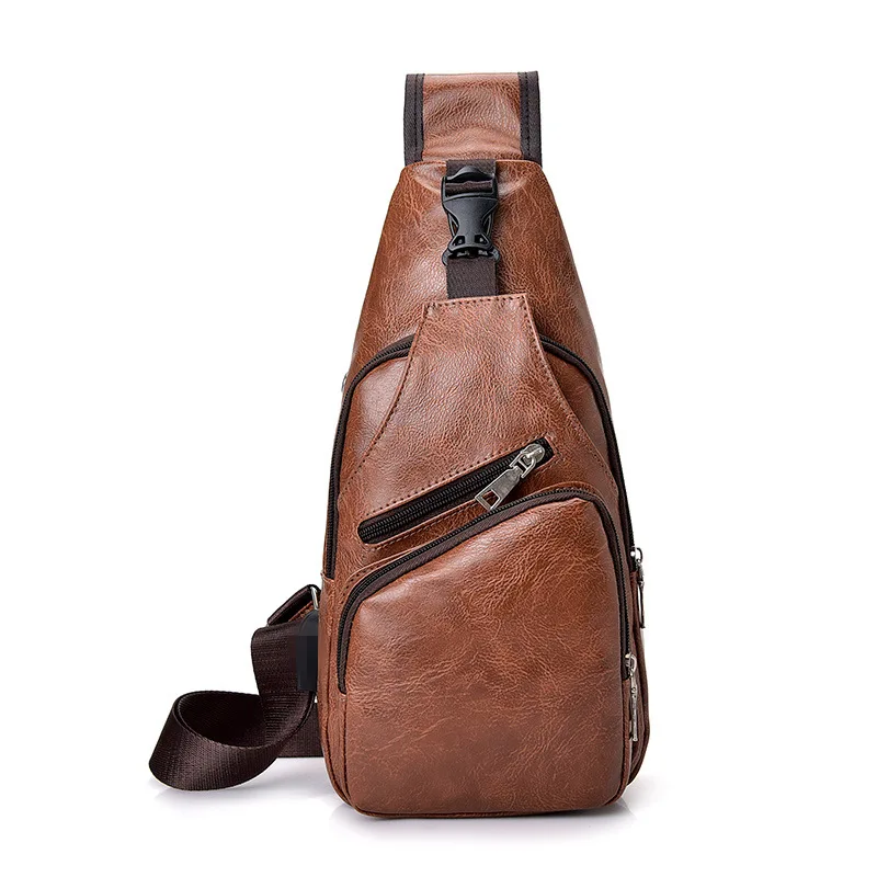 Dark Brown Мужская сумка из искусственной кожи на ремне через плечо с портом S+ usb зарядка через плечо Ba - Цвет: Dark Brown