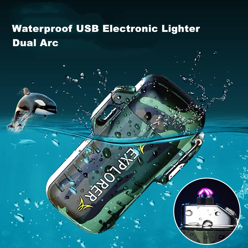 Наружная Водонепроницаемая зажигалка с длинным стропом, двойная дуга, USB электронные зажигалки, резиновое уплотнительное кольцо, перезаряжаемая дуговая Зажигалка для прикуривателя