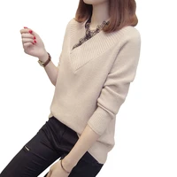 pullover women 2021 new autumn winter korean v neck lace pullovers and sweaters long sleeve casual loose knitted tops pull femme