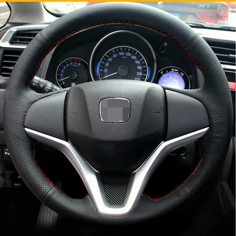 StBlack искусственной кожи чехол рулевого колеса автомобиля для Honda Fit городской